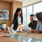 A team of creative professionals discussing a new project.